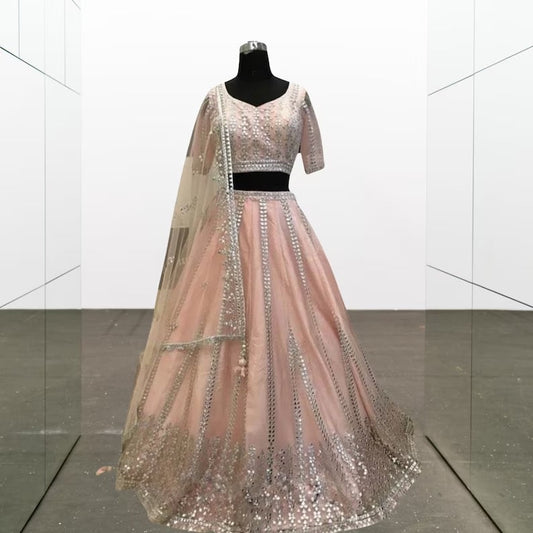 Soft Mono Net Embroidery Work Lehenga Blouse & Dupatta image 1