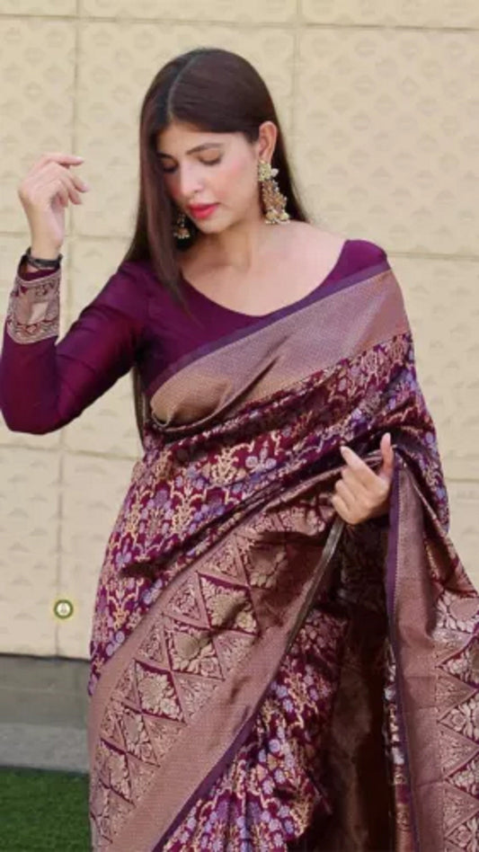 Banarasi Soft Silk Saree With Blouse image 1
