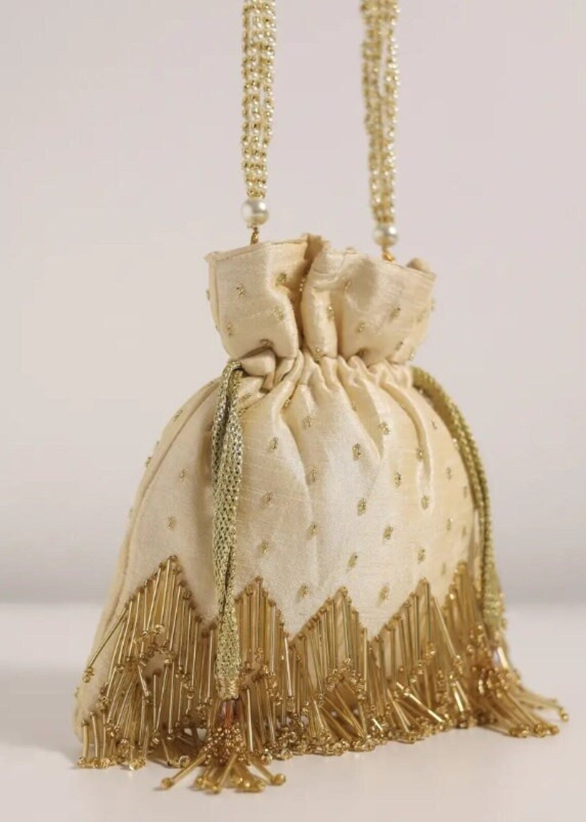 Designer Cream White Potli Bag image 1