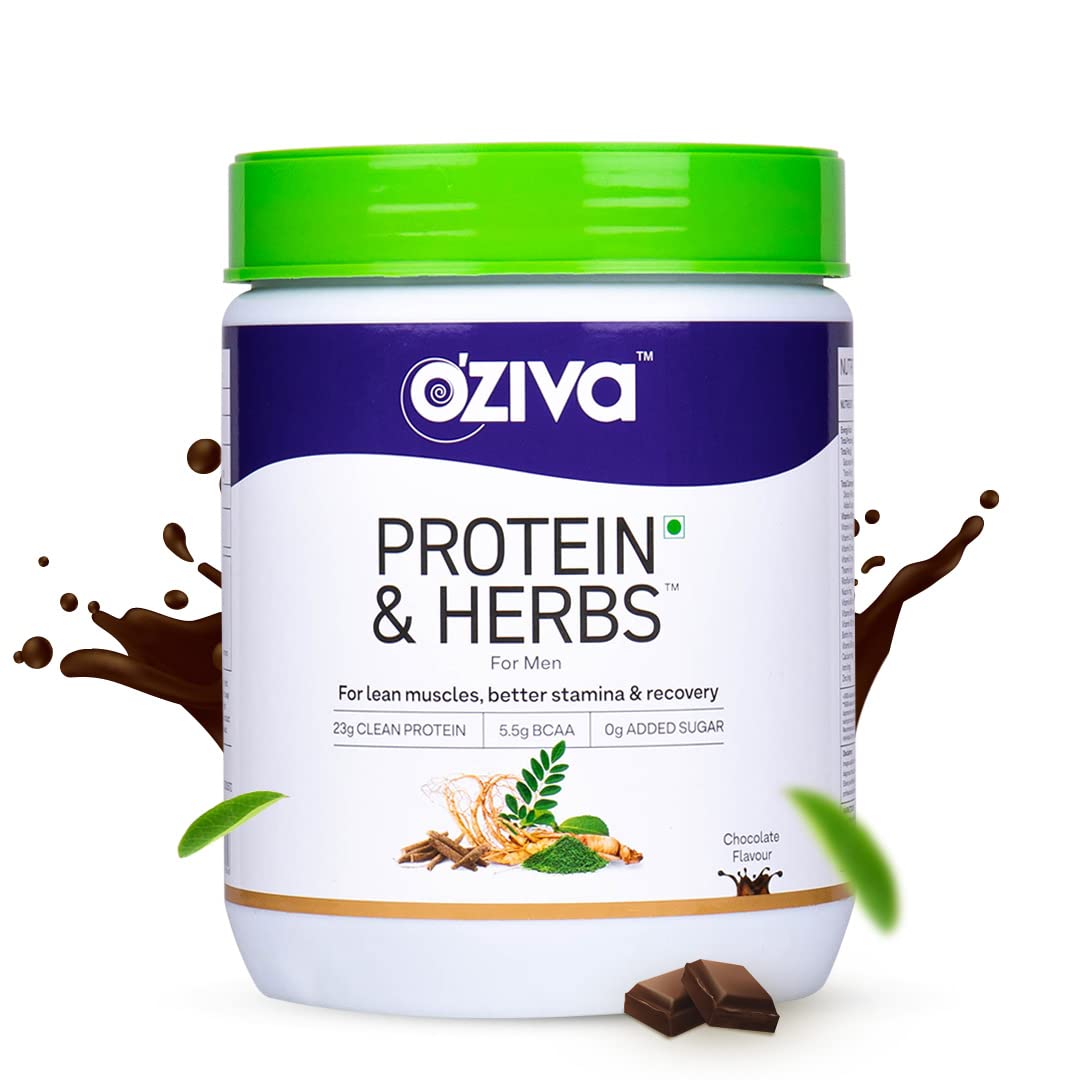 OZiva Protein & Herbs for Men - Chocolate - 500 gm (16 Servings) image 1