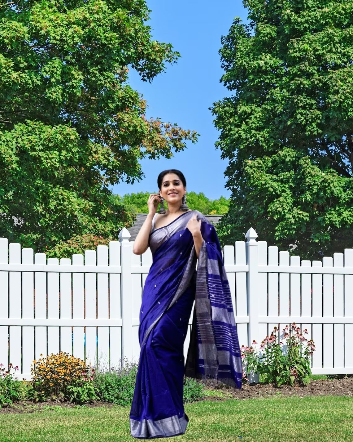Royal Blue Soft Lichi Silk & Jacquard Saree With Blouse image 1