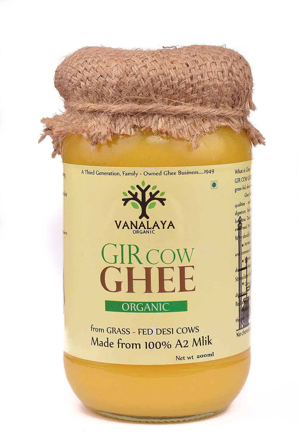 Vanalaya Organic Gir Cow Ghee - 200 ml image 1