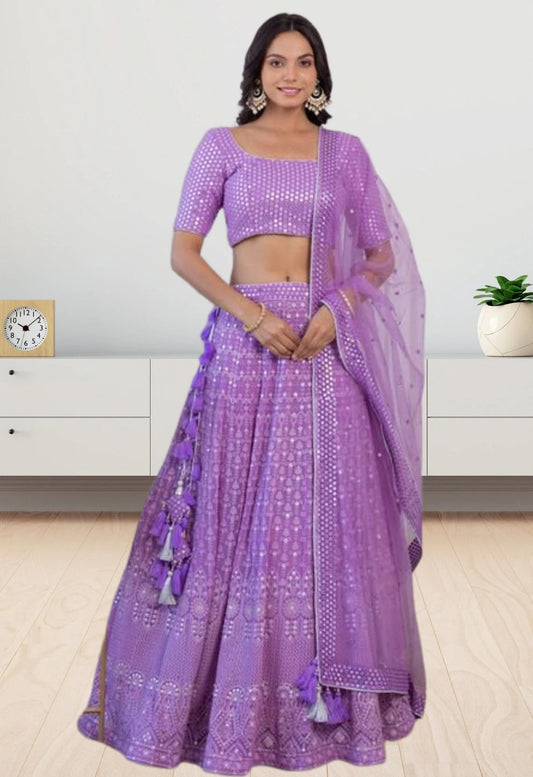 Faux Georgette Sequence Embroidery Work  Lehenga Choli With Dupatta image 1