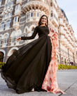 Black Faux Blooming Long Gown Dress With Dupatta image 1