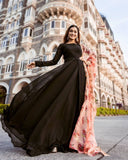 Black Faux Blooming Long Gown Dress With Dupatta image 1