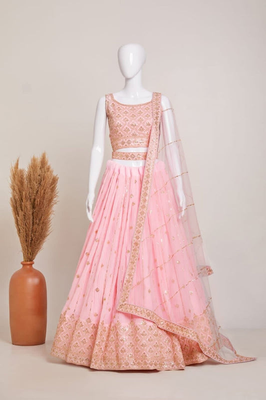 Heavy Georgette With Embroidery & Sequence Work Lehenga Blouse With Dupatta image 1