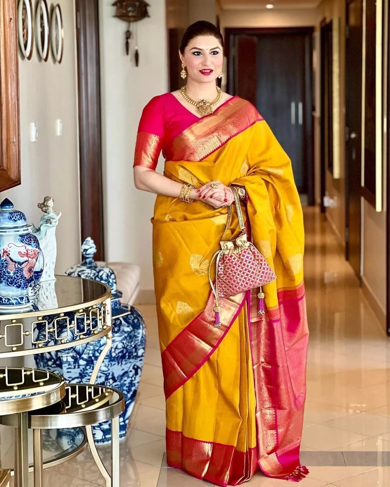 Yellow Soft Lichi Silk Jacquard Work  Saree image 1