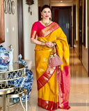 Yellow Soft Lichi Silk Jacquard Work  Saree image 1