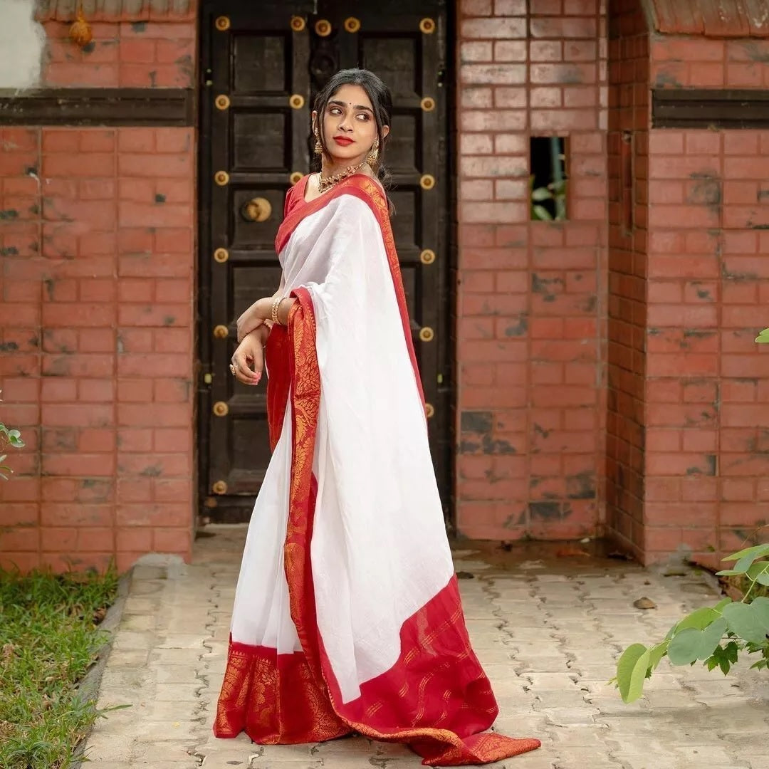 Soft Lichi Silk Saree And Blouse image 1