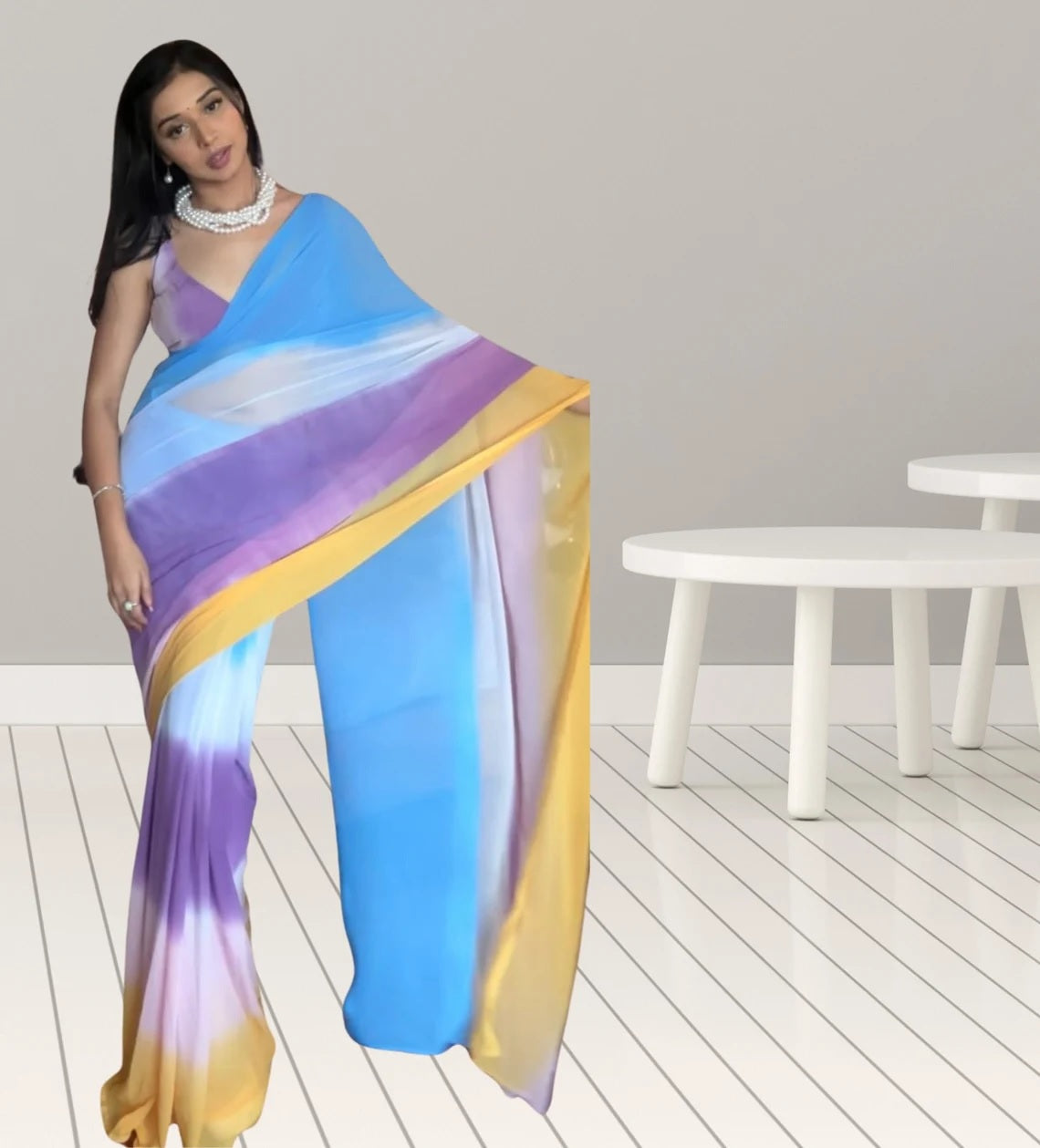 Pure Soft Georgette Silk With Multi Color Ready To Wear Saree image 1