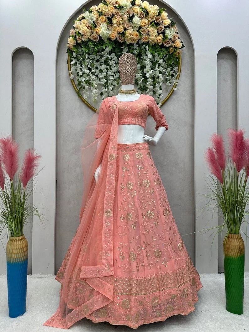 Faux Georgette Embroidery Sequence Work Lehenga Choli With Dupatta image 1