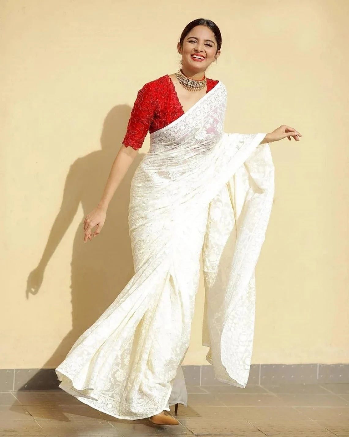 Georgette Sequence Cotton Thread Work Saree image 1