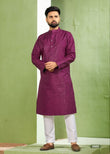 Wine Banglori Silk Embroidery sequence work Men's Kurta image 1