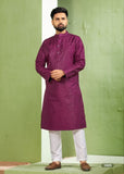 Wine Banglori Silk Embroidery sequence work Men's Kurta image 1