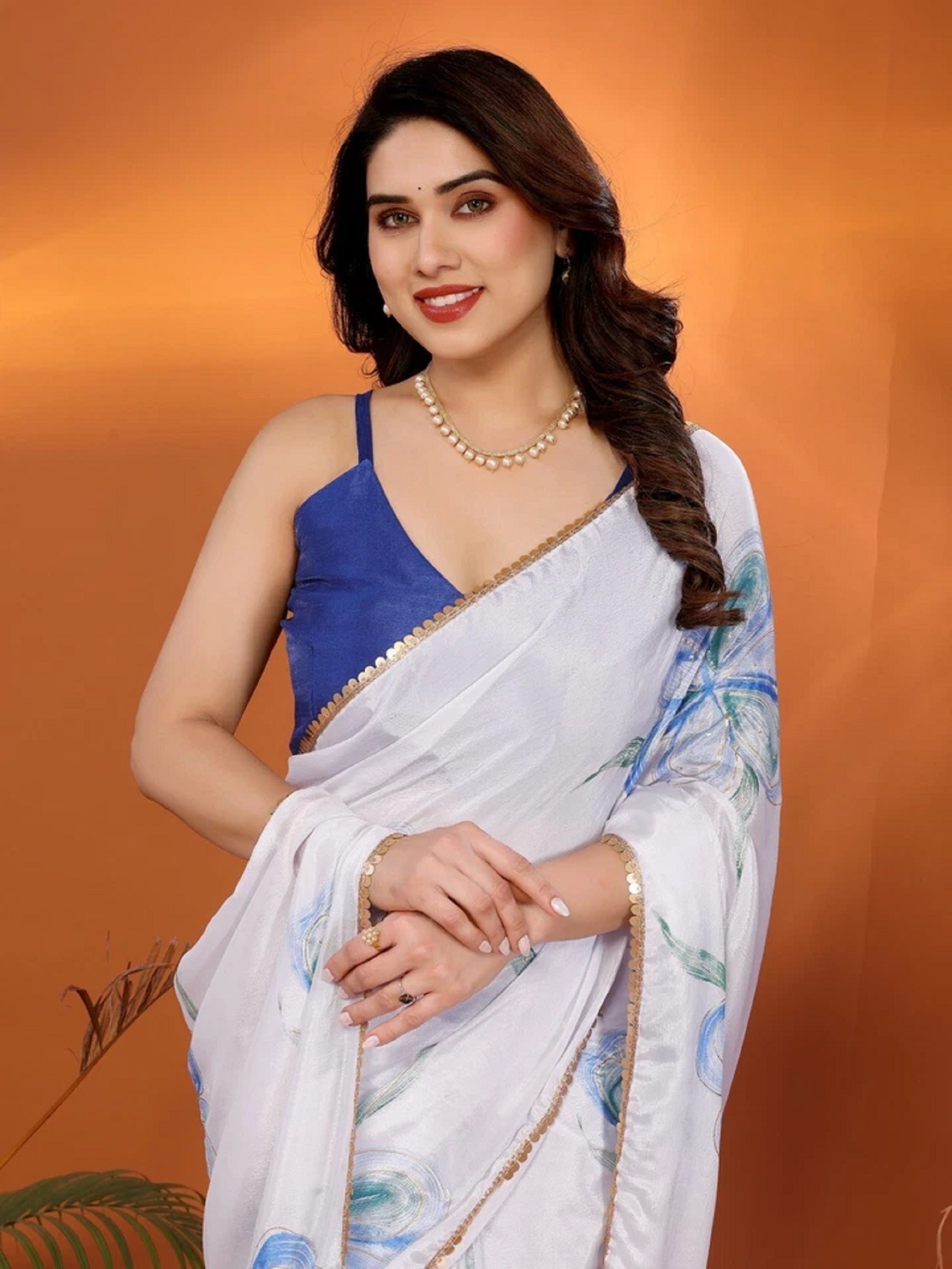 Chinon Chiffon Saree With Blouse image 1