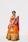 Orange Silk Paithani Weaving Zari Work Lehenga image 6