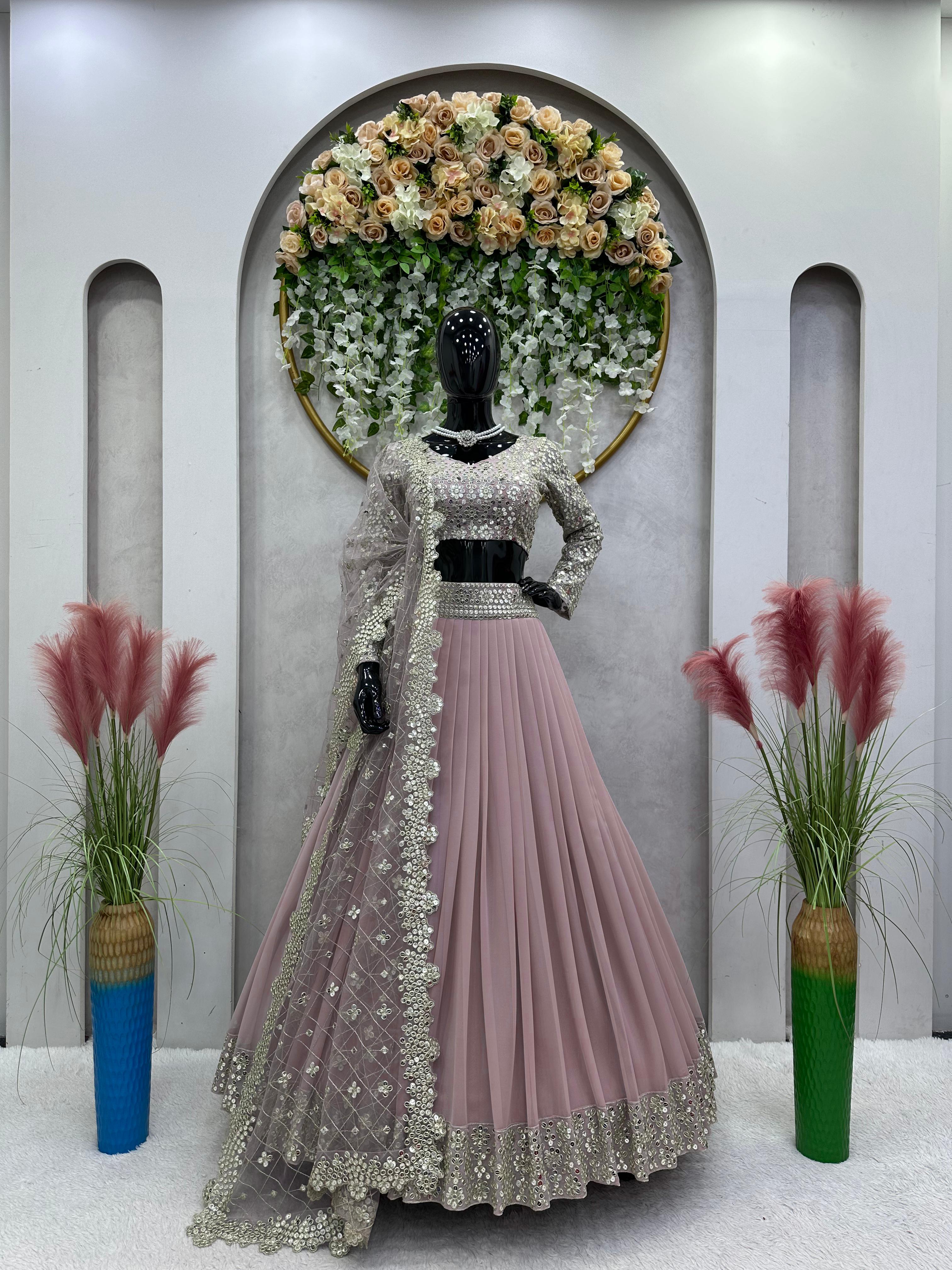Faux Georgette Thread 9MM Sequence Work Lehenga Choli image 1