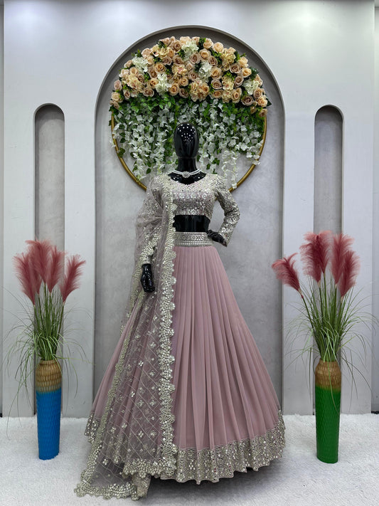 Faux Georgette Thread 9MM Sequence Work Lehenga Choli image 1