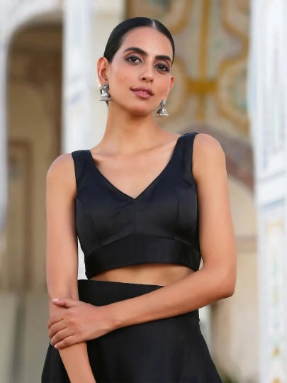 Black V-Neck Sleeveless Ultra Satin Blouse image 1
