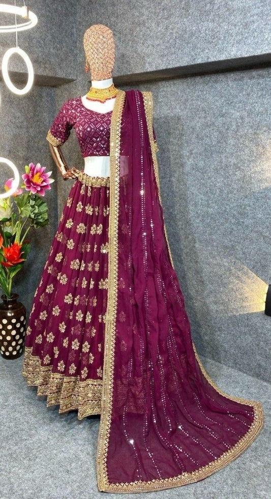 Faux Georgette & 5mm Sequence Embroidery Work Lehenga Choli With Dupatta image 1