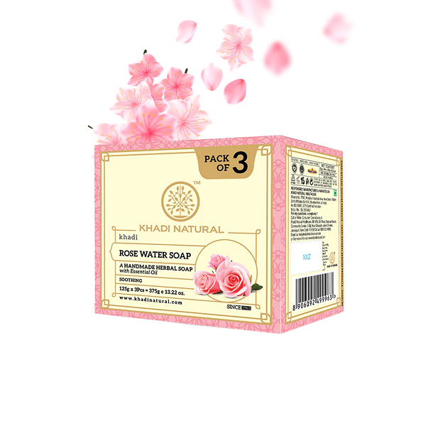 Khadi Natural Herbal Rosewater Soap, 125g - Pack of 3 image 1