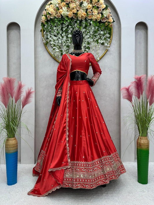 Malai Satin Silk With 3MM Sequence Work Lehenga Choli With Dupatta image 1