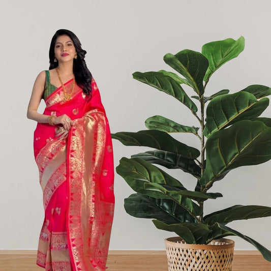 Pure Silk Zari Golden Weaving Rich Pallu Saree With Blouse image 1
