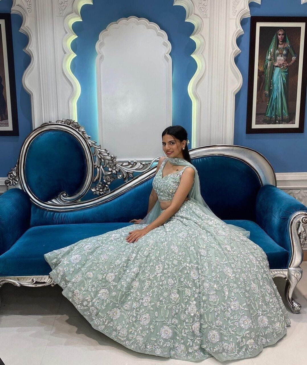 Net With Embroidery Work Lengha Choli Dupatta image 1