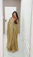 Japan Satin With Beautiful Mirror Lace Border Saree With Blouse image 1