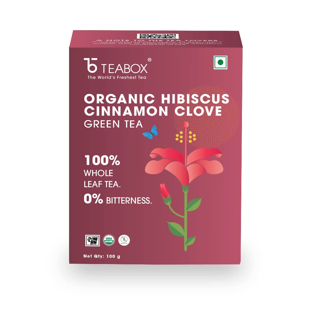 Teabox Organic Hibiscus Cinnamon Clove Green Tea Loose Leaves - 100 gm image 1