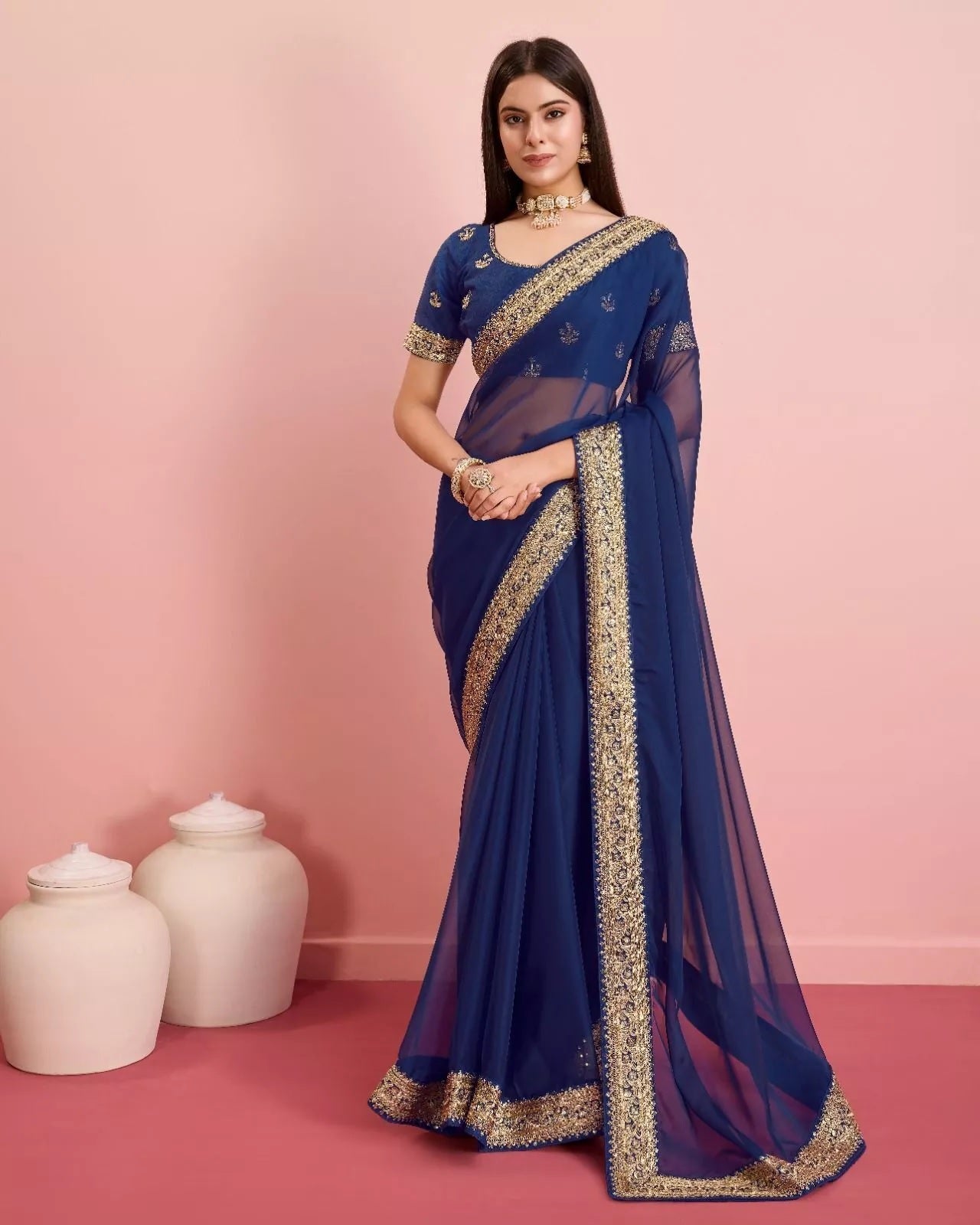 Tabby Silk Organza, Embroidery Lace Work Saree image 5