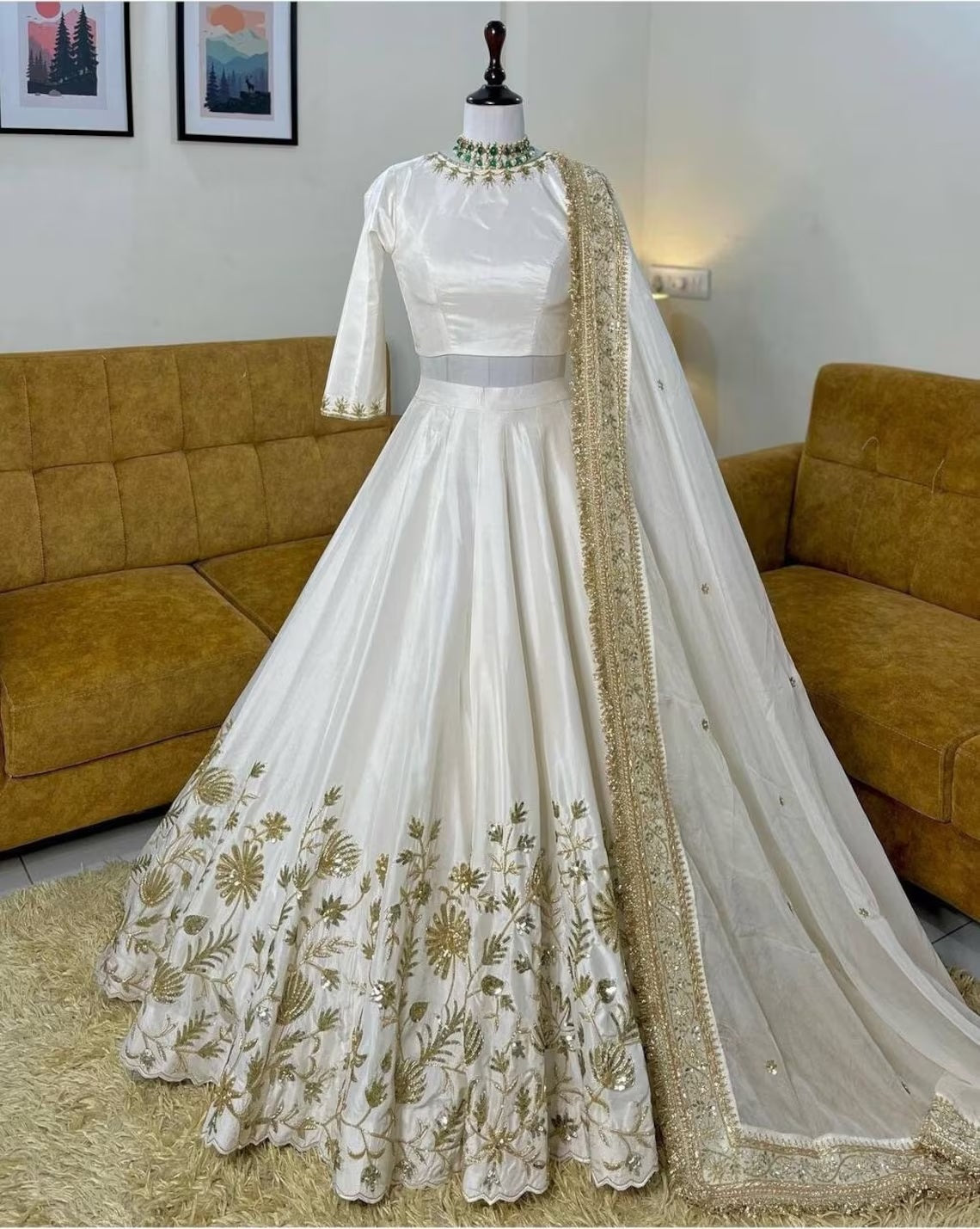 Sangeet Function Wear Slub Silk Lehenga Set Indian Wear Lengha Choli image 1