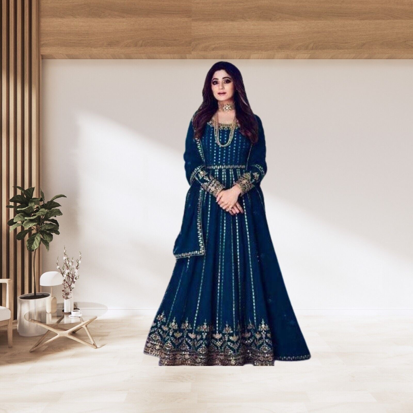 Georgette With Embroidery Design Work Gown Dresses With Dupatta image 1