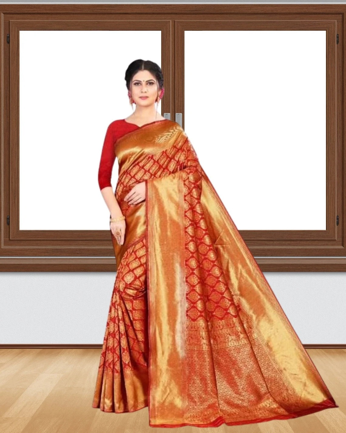 Red Soft Lichi Silk Jacquard Work Saree image 1