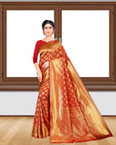 Red Soft Lichi Silk Jacquard Work Saree image 1