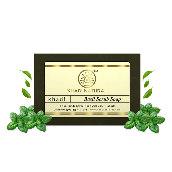 Khadi Natural Herbal Basil Scrub Soap image 1