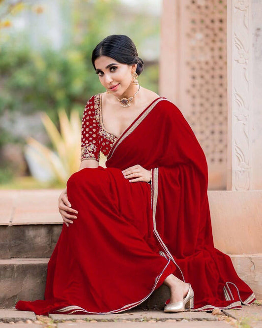 Georgette Saree With Embroidery Design Work Blouse image 1