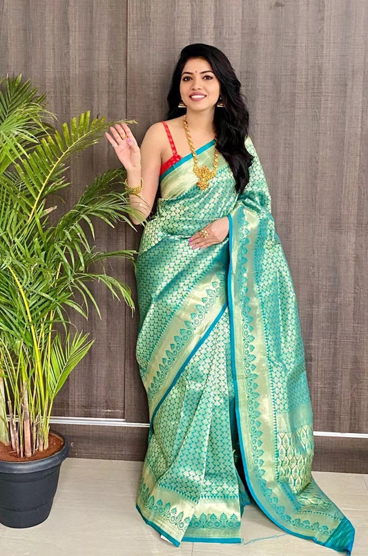 Designer Classic Look Pure Silk Saree, Indian Wedding Sari Blouse image 1