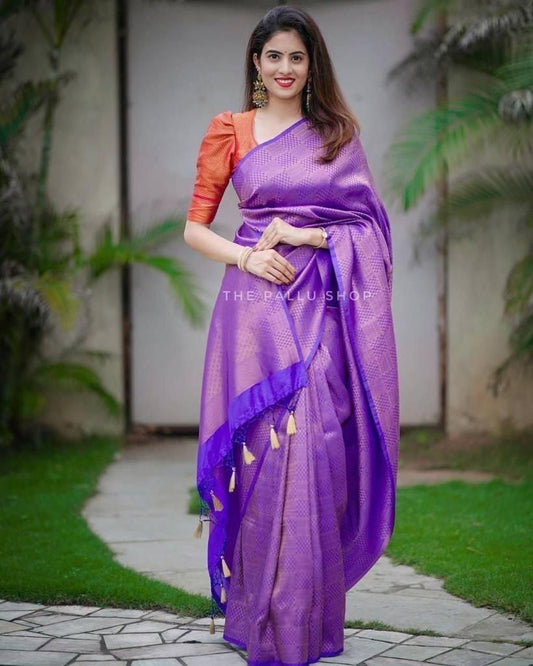 Soft Lichi Silk & Jacquard Work Saree With Blouse image 1
