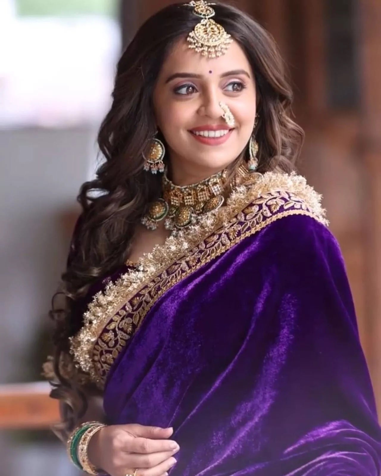 Velvet With Embroidery Work Saree & Blouse image 1
