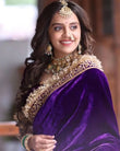 Velvet With Embroidery Work Saree & Blouse image 1
