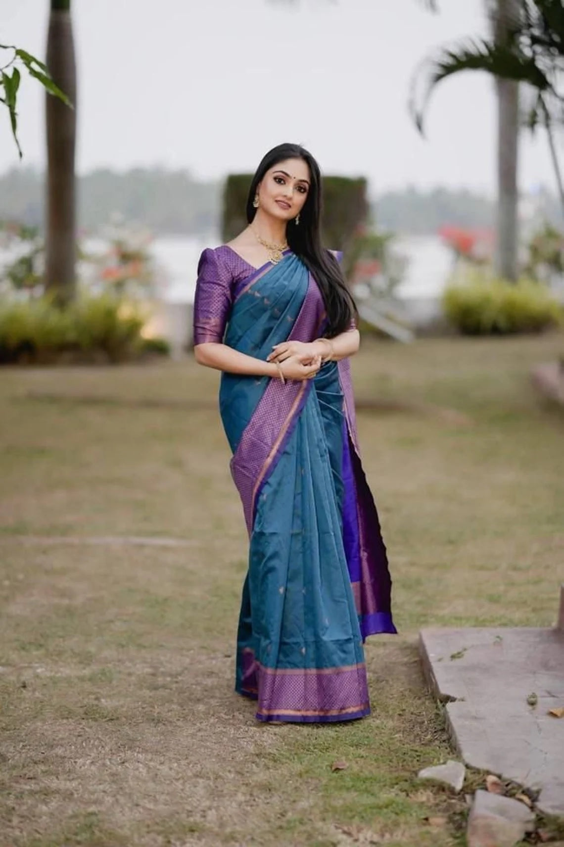Soft Lichi Silk Saree For Women's, With Unstitch Blouse image 1