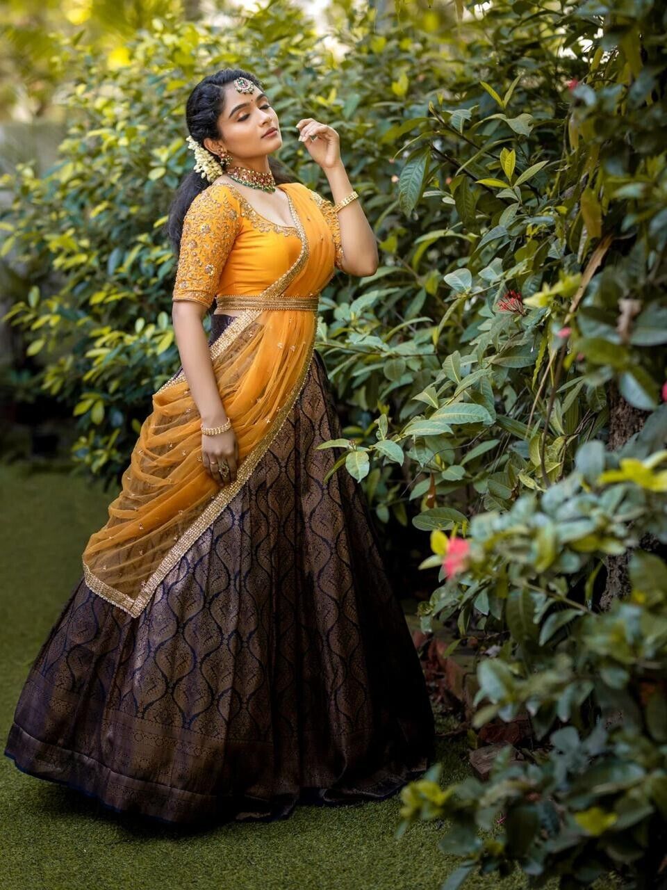 Kanjivaram Silk Pure Zari Halff Saree Lehenga Blouse Dupatta image 1