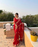 Red Georgette Embroidery Sequence Saree image 1