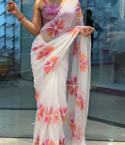 Smooth Georgette With Sequence Work  Saree & Blouse image 1