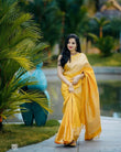 Yellow Soft Lichi Silk & Jacquard Work Saree With Blouse image 1
