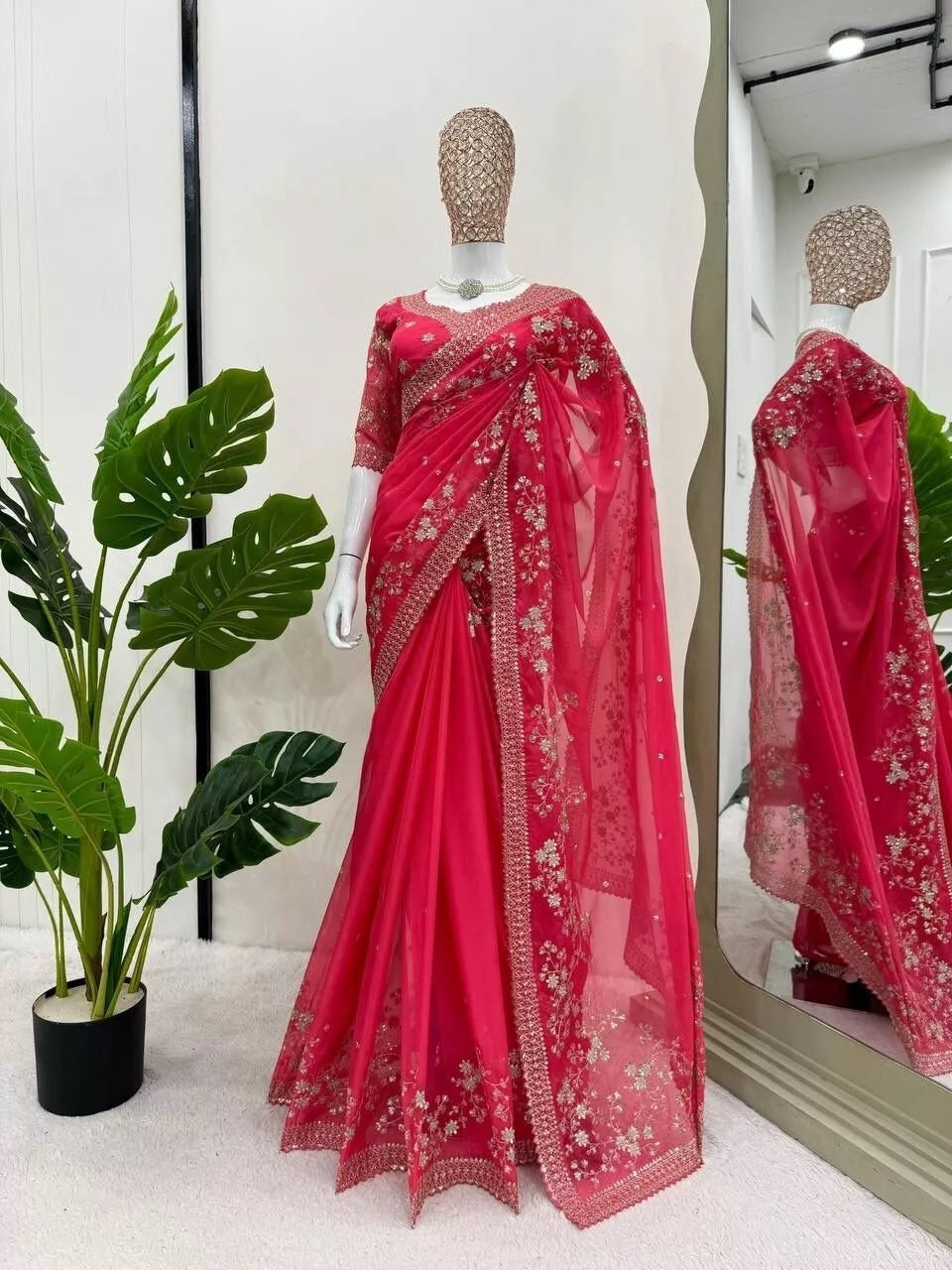 Pure Soft Rangoli With Embroidery Sequence And Zari Work Saree & Blouse image 1