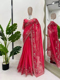 Pure Soft Rangoli With Embroidery Sequence And Zari Work Saree & Blouse image 1