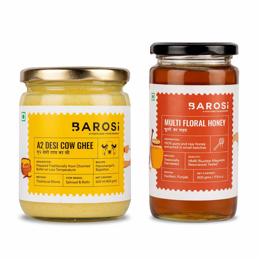 Barosi A2 Desi Cow Ghee & Multifloral Honey Combo - Combo image 1