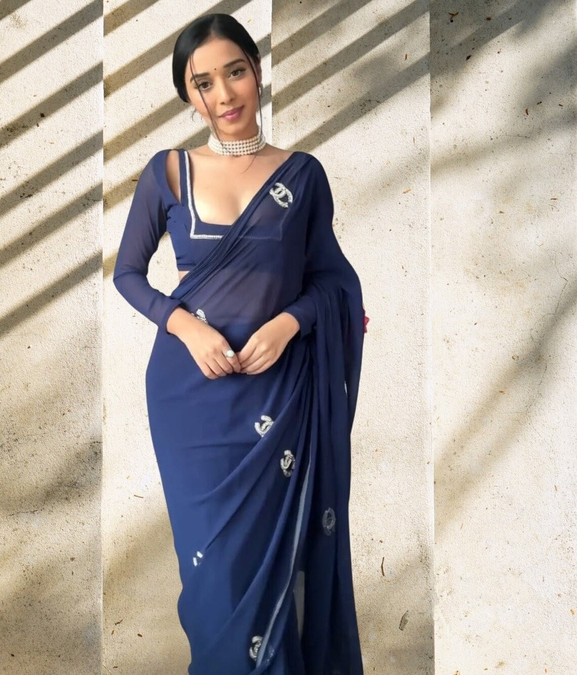 Premium Georgette & Beautiful Embroidery Work Ready To Wear Saree image 1